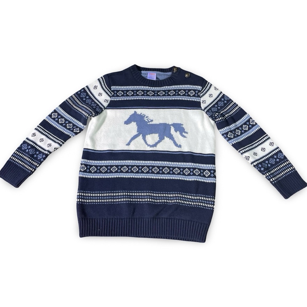 Gymboree Kids Navy Blue Horse Fair Isle‎ Knit Sweater Size 6